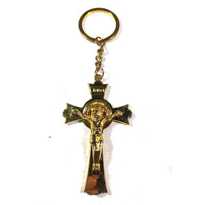 IRNI Gold Tone Cross Jesus Metal Keychain
